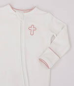Load image into Gallery viewer, Pip Embroidered Zip Romper -Pink Cross
