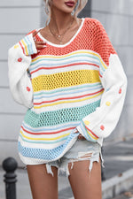 Load image into Gallery viewer, Hey There Multicolor Hollow Striped Knit Sweater
