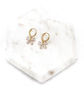 Bow CZ Sparkle Cubic Zirconia Gem Huggie Hoops Holiday