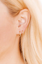 Load image into Gallery viewer, Huggie Earrings - Scarlett Hoop Gold 8mm CZ

