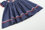 Load image into Gallery viewer, Navy Blue Santa Smocked Bishop Dress
