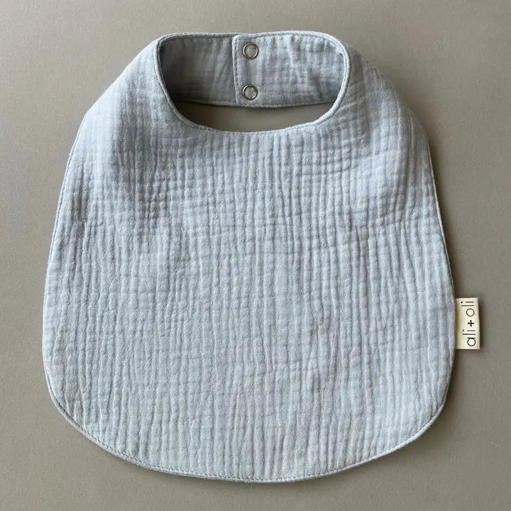 Blue Muslin Cotton Snap Reversable Baby Bib