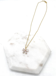 CZ Cubic Zirconia Bow Layering Charm Necklace