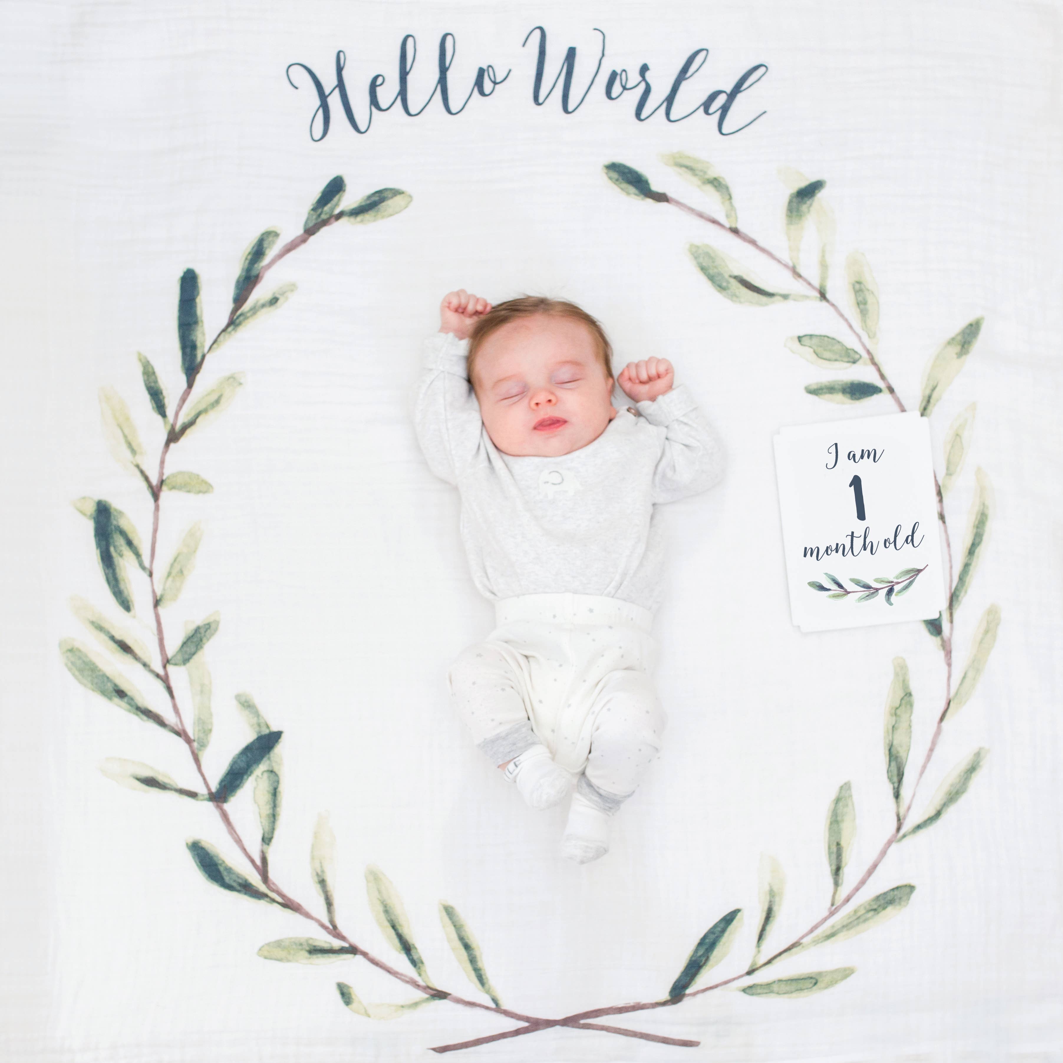 Baby's 1st Year Swaddle & Milestone Cards - Hello World