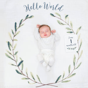 Baby's 1st Year Swaddle & Milestone Cards - Hello World