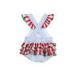 Load image into Gallery viewer, Light Blue Seersucker and Gingham Watermelon Ruffle Romper
