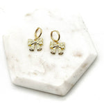 Load image into Gallery viewer, Gold Quilted Bow Coquette Huggie Hoops Holiday Earrings

