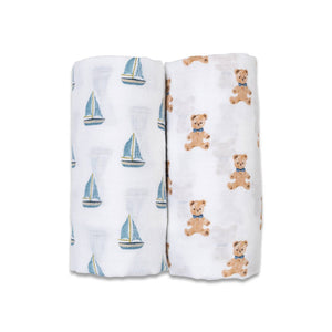 2-pack Cotton Swaddles - Vintage Bears & Sailboats