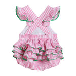 Load image into Gallery viewer, Pink Striped Watermelon Smocked Bubble Romper

