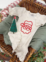 Load image into Gallery viewer, Christmas baby girl ruffle romper, puff embroidery Santa
