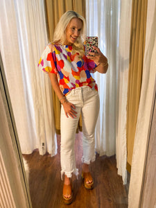 Life of Color Multi-Colored Abstract Puff Sleeve Blouse