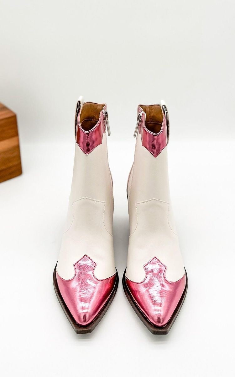 One Chance Pink & White Ankle Cowgirl Boot