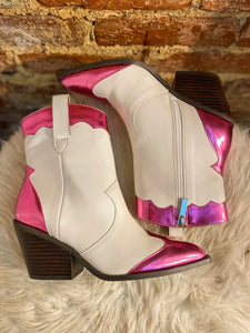 One Chance Pink & White Ankle Cowgirl Boot