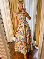 Load image into Gallery viewer, In Full Spring White Floral Smocked Maxi Dress
