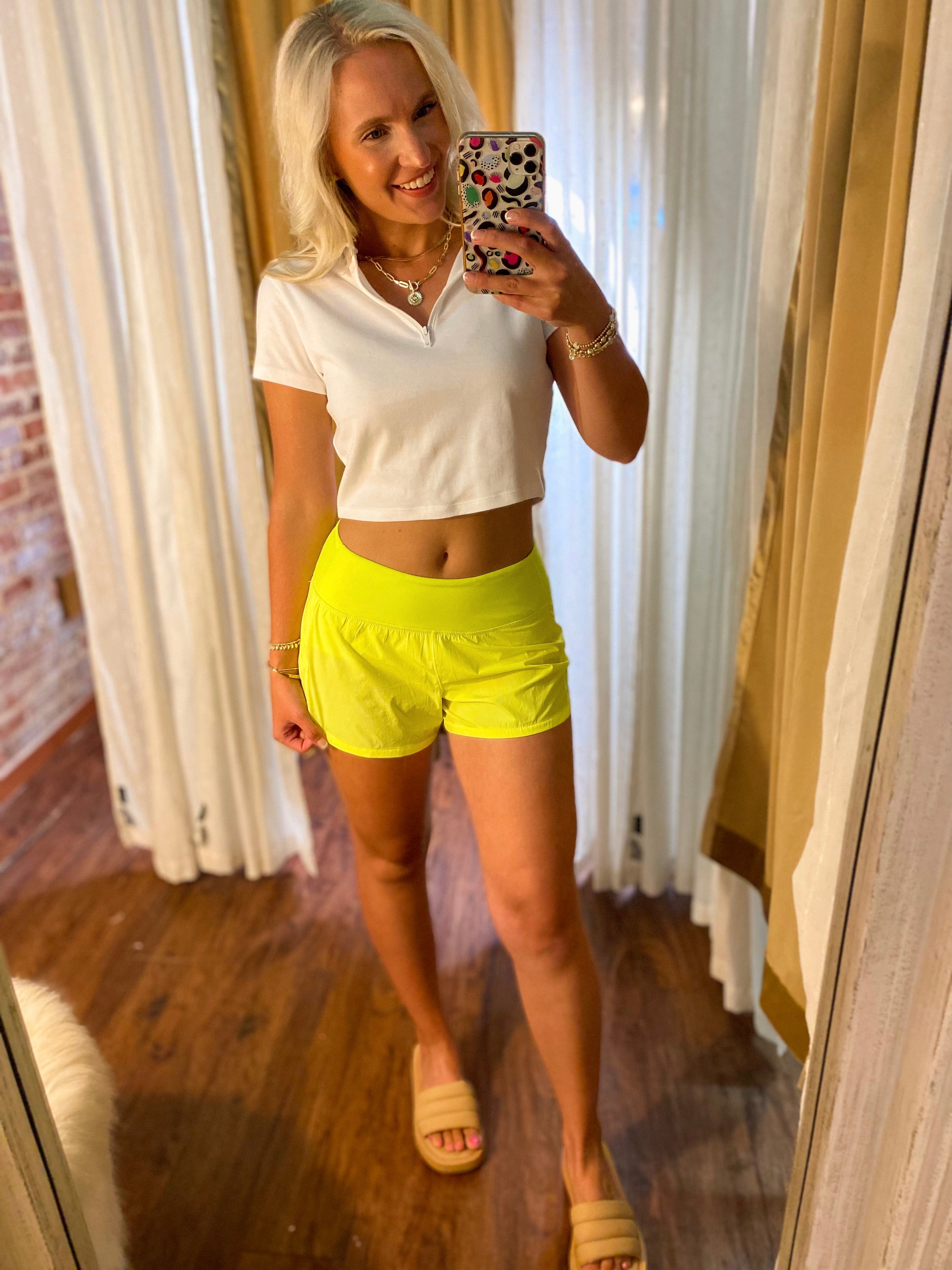 Back It Up Neon Yellow Lululemon Dupe Shorts – Shopaholics Only Boutique
