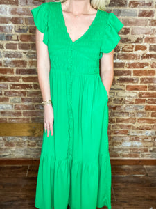 Don't Overthink It Smocked Green Maxi Dress