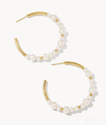 Load image into Gallery viewer, Jovie White Pearl Beaded Gold Hoop Earrings
