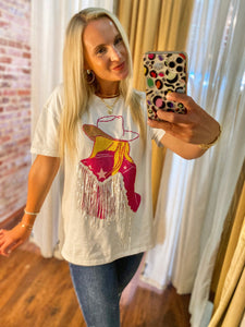 Blonde Broadway Babe White Sequin Cowgirl Tee