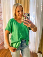 Load image into Gallery viewer, Keeping Company Kelly Green Short Sleeve Blouse
