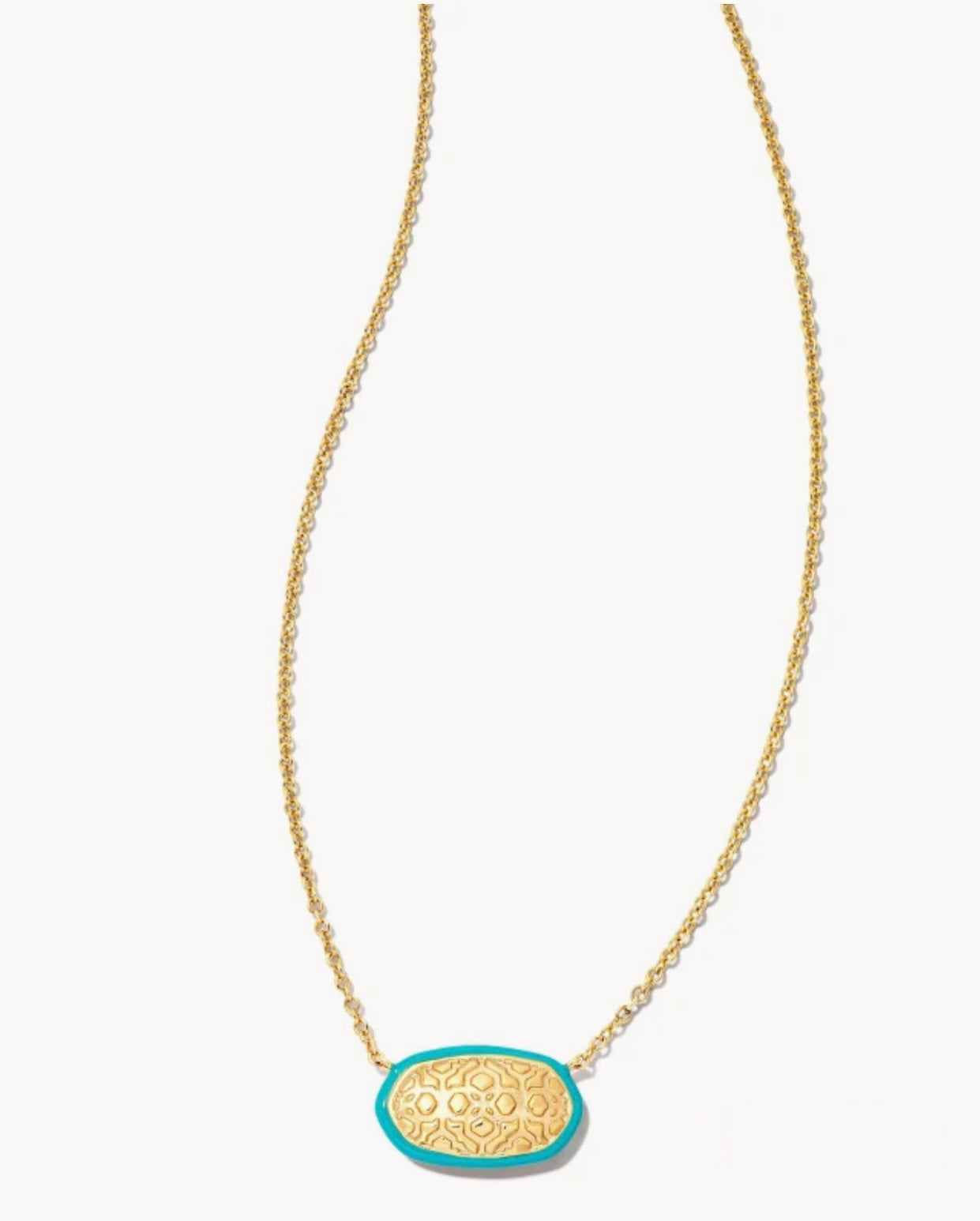 Elisa Sea Green Enamel Framed Pendant Gold Necklace