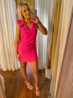 Load image into Gallery viewer, The Best Part Neon Pink Ruffle Mini Dress
