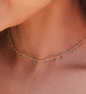 Cambry Aqua Apatite Beaded Strand Gold Necklace