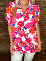 Load image into Gallery viewer, It&#39;s The Right Time White &amp; Pink Floral Short Sleeve Blouse
