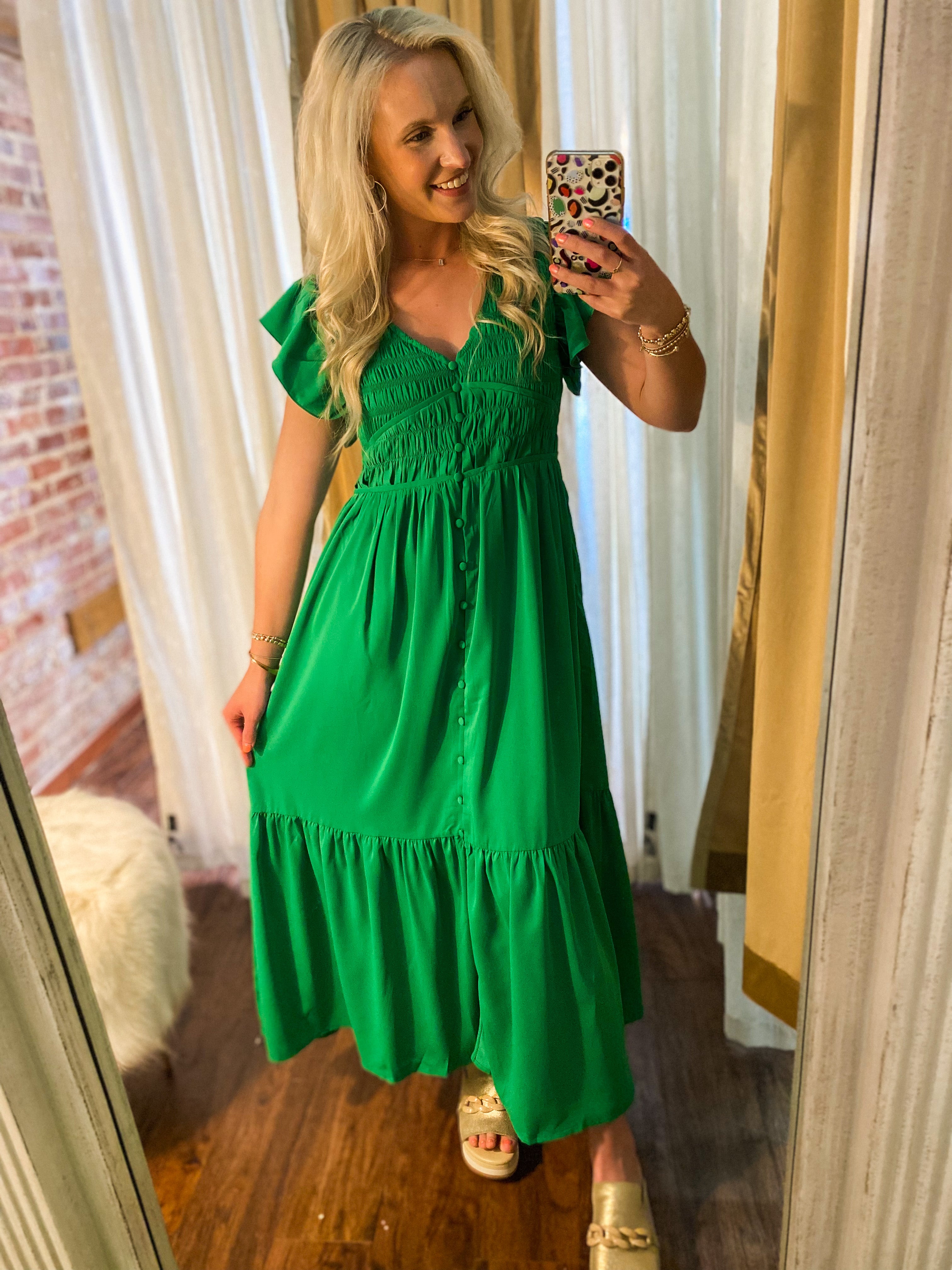 Don't Overthink It Smocked Green Maxi Dress