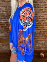 Load image into Gallery viewer, Better Watch Out Sequin Tiger Royal Blue Sweatshirt
