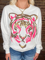 Load image into Gallery viewer, Roar For Em&#39; Pink &amp; Gold Sequin Tiger Sweatshirt
