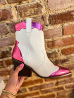 Load image into Gallery viewer, One Chance Pink &amp; White Ankle Cowgirl Boot
