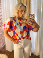 Load image into Gallery viewer, Life of Color Multi-Colored Abstract Puff Sleeve Blouse
