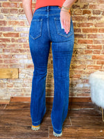 Load image into Gallery viewer, Palmer Dark High Rise Trouser Denim Cello Pants
