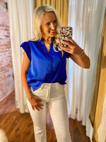 Load image into Gallery viewer, Invited In Royal Blue Ruffle Sleeve Blouse

