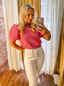 Parting Your Way Pink Bubble Blouse