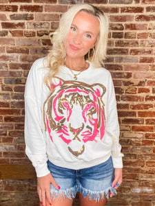 Roar For Em' Pink & Gold Sequin Tiger Sweatshirt