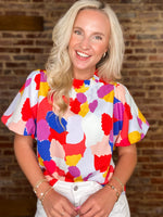 Load image into Gallery viewer, Life of Color Multi-Colored Abstract Puff Sleeve Blouse

