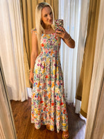 Load image into Gallery viewer, In Full Spring White Floral Smocked Maxi Dress
