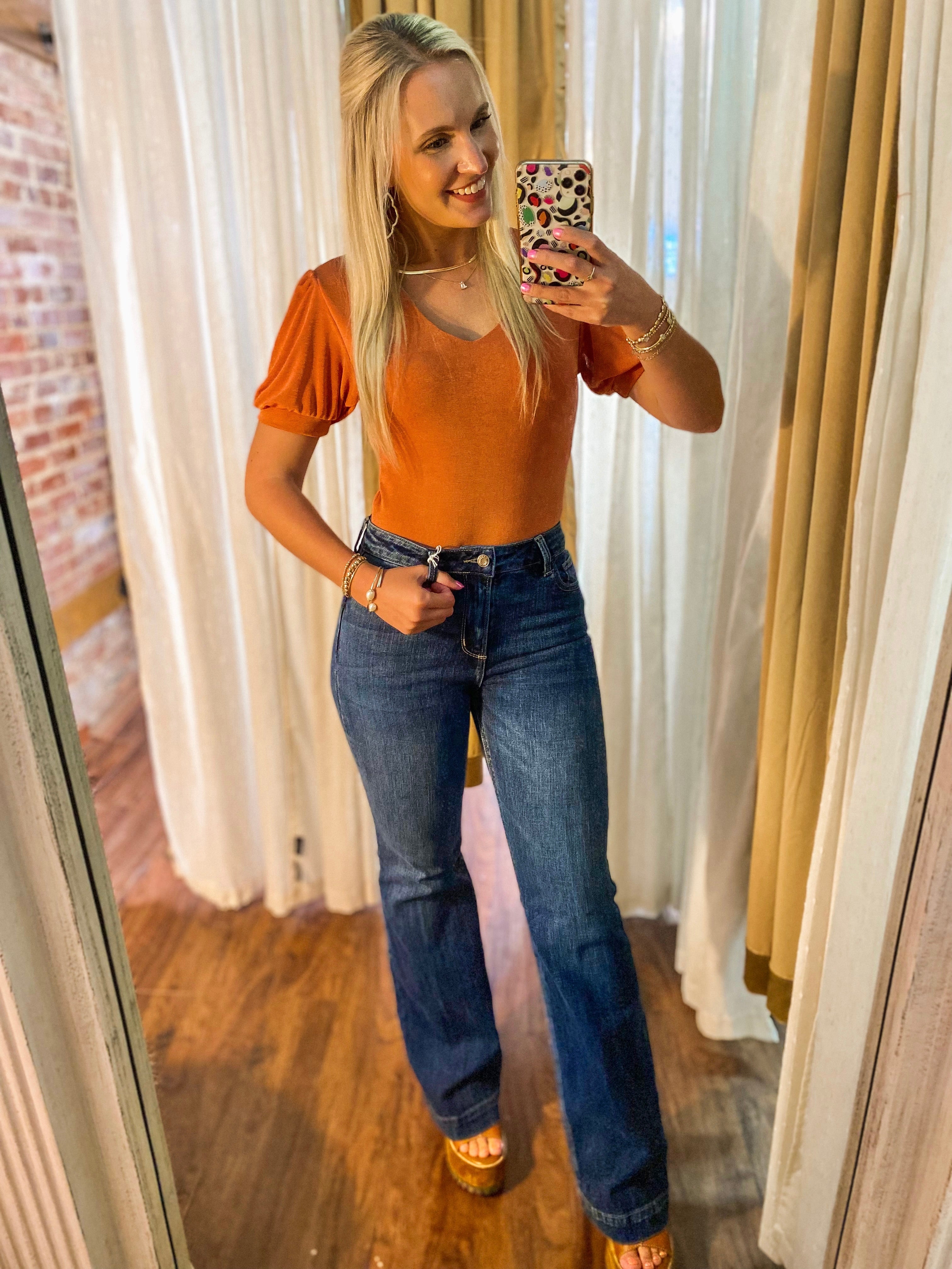 Last Look Rust Orange Shimmer Bodysuit