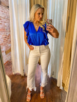 Load image into Gallery viewer, True To You Royal Blue Ruffle Bodysuit
