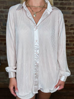 Load image into Gallery viewer, What It Is Pleated Ivory Button Down Blouse and Shorts Set

