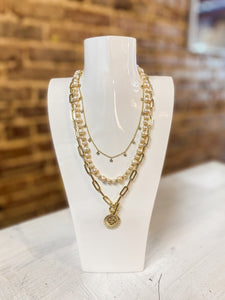 Jovie White Pearl Beaded Gold Strand Necklace