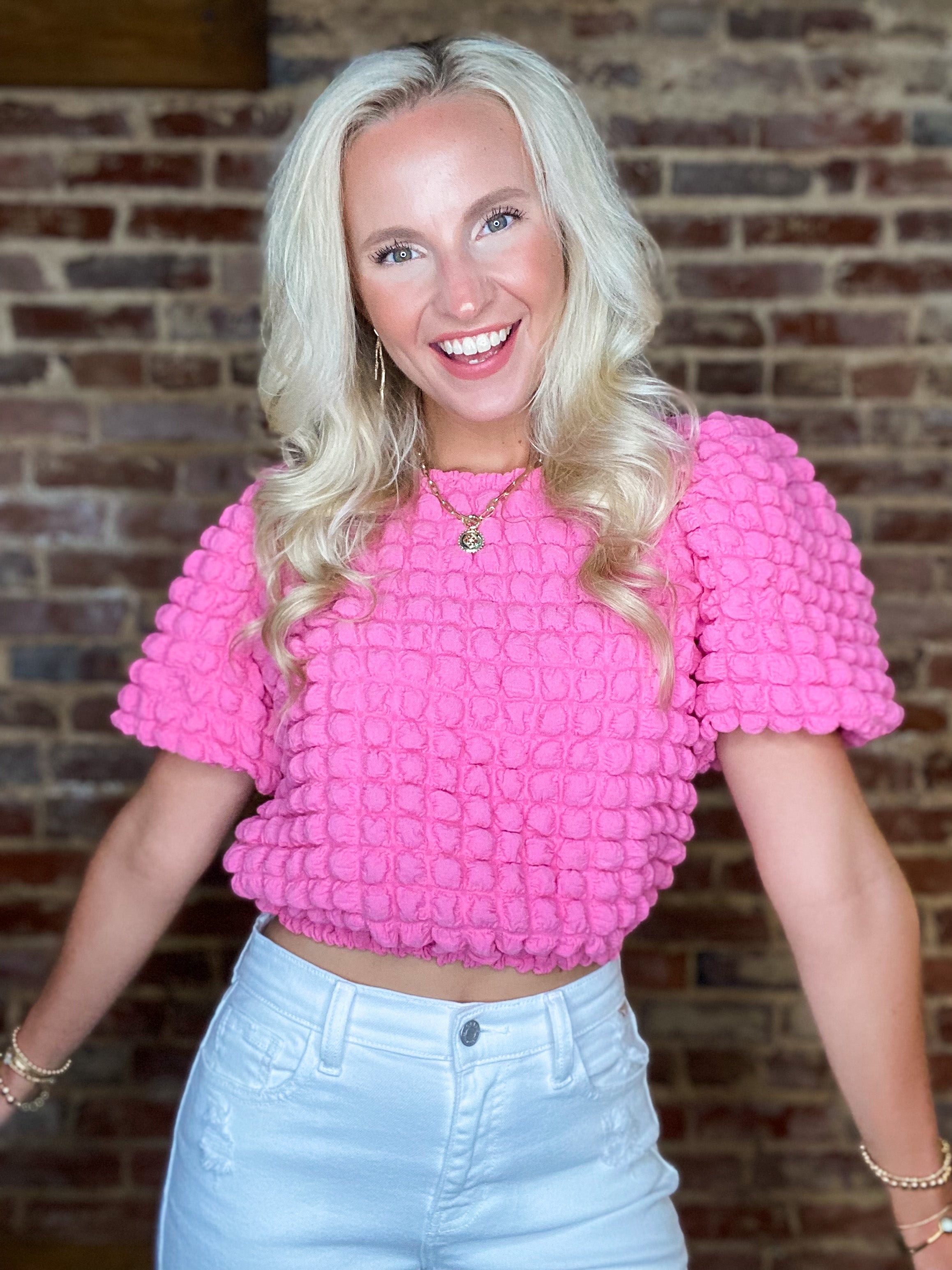 Parting Your Way Pink Bubble Blouse