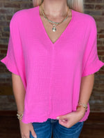 Load image into Gallery viewer, Holding It Together Pink Linen Blouse
