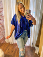 Load image into Gallery viewer, Higher Views Royal Blue Shiny Boxy Blouse
