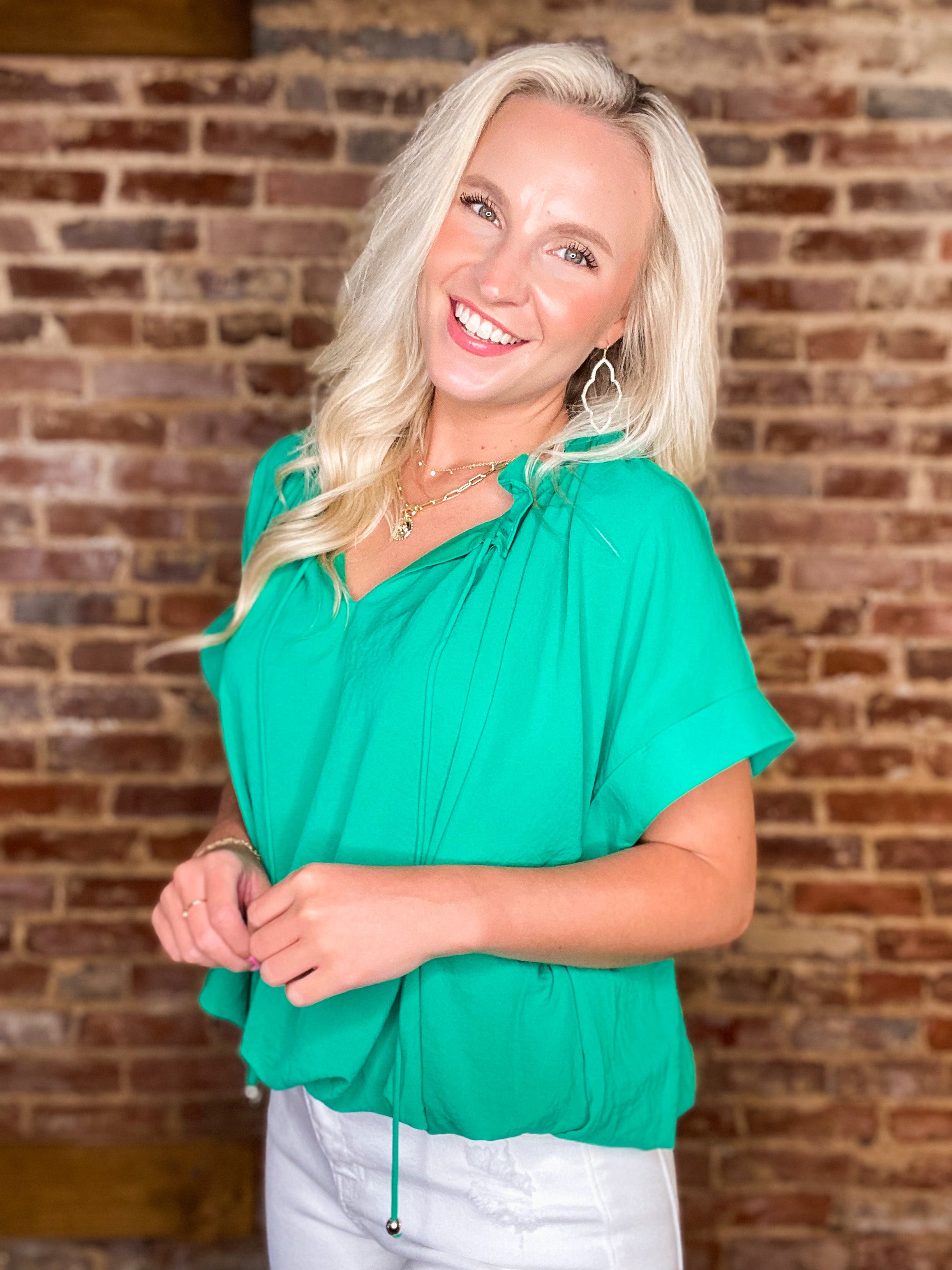 Take This On Kelly Green Bubble Blouse