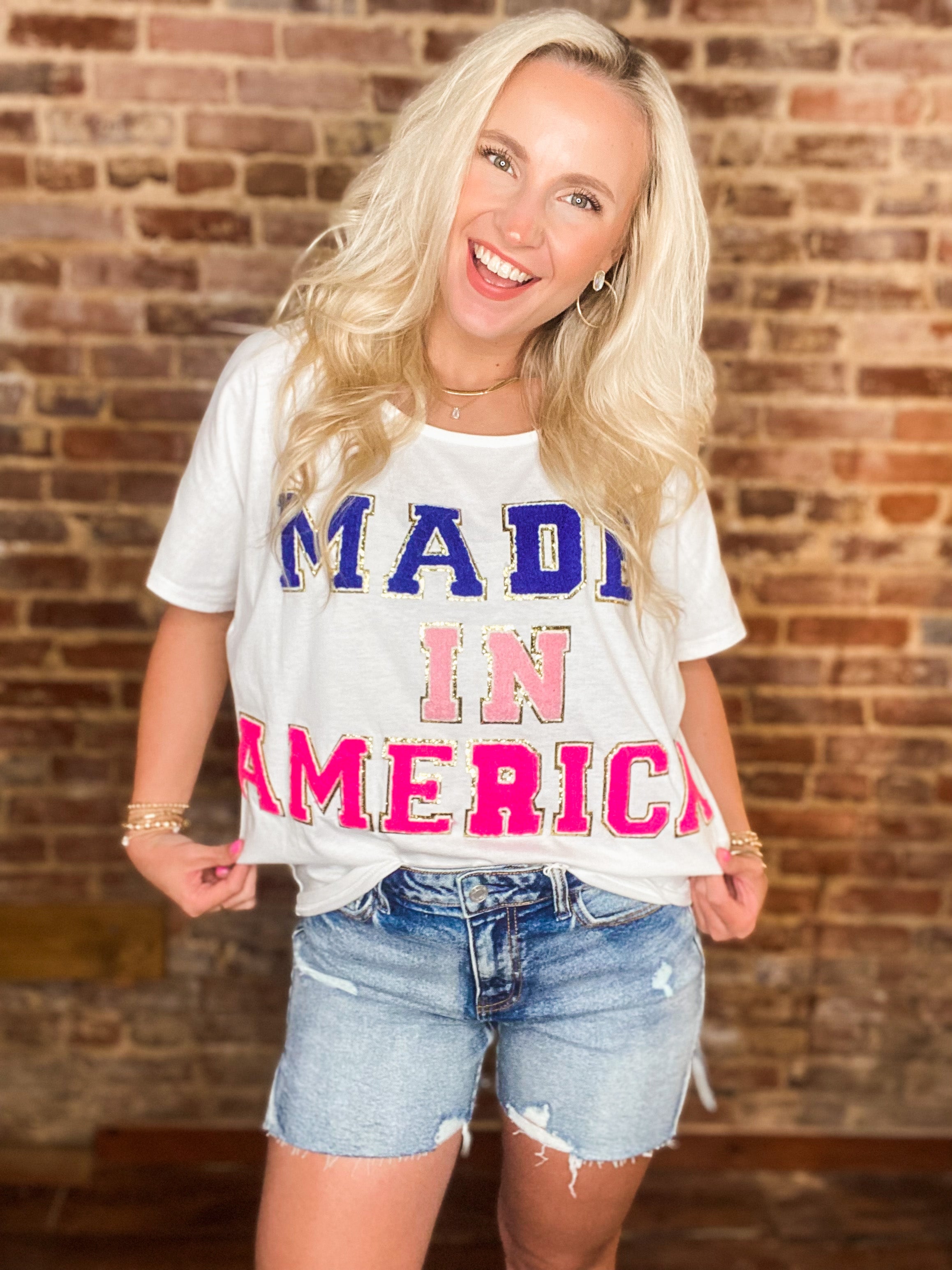Made In America Patch Letter White Tee