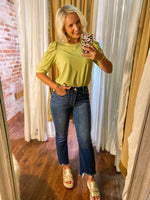 Load image into Gallery viewer, Styling It Basic Light Green Ruched Arm Blouse
