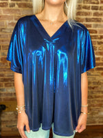 Load image into Gallery viewer, Higher Views Royal Blue Shiny Boxy Blouse
