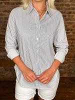 Load image into Gallery viewer, Take Me To The Hamptons Navy &amp; White Stripe Button Down Blouse
